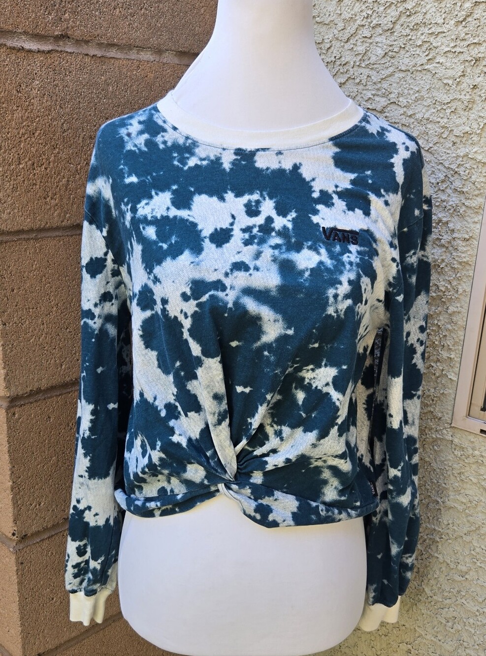 Vans Teal Tie-Dye Long Sleeve Twist Front Top